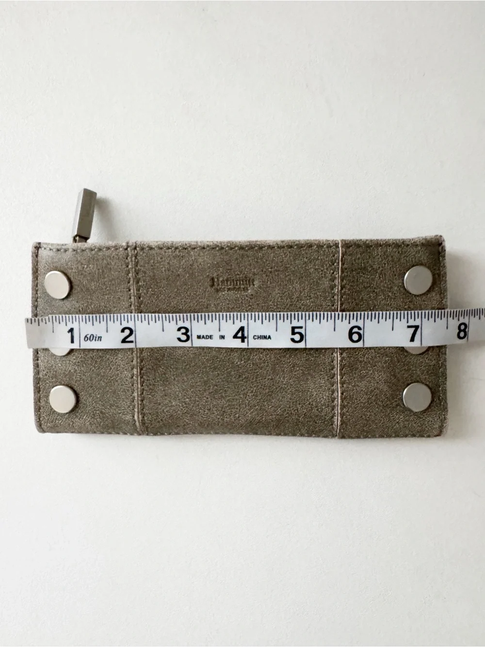 Hammitt 110 North Leather Wallet Taupe Pewter Silver Studded Minimalist Designer